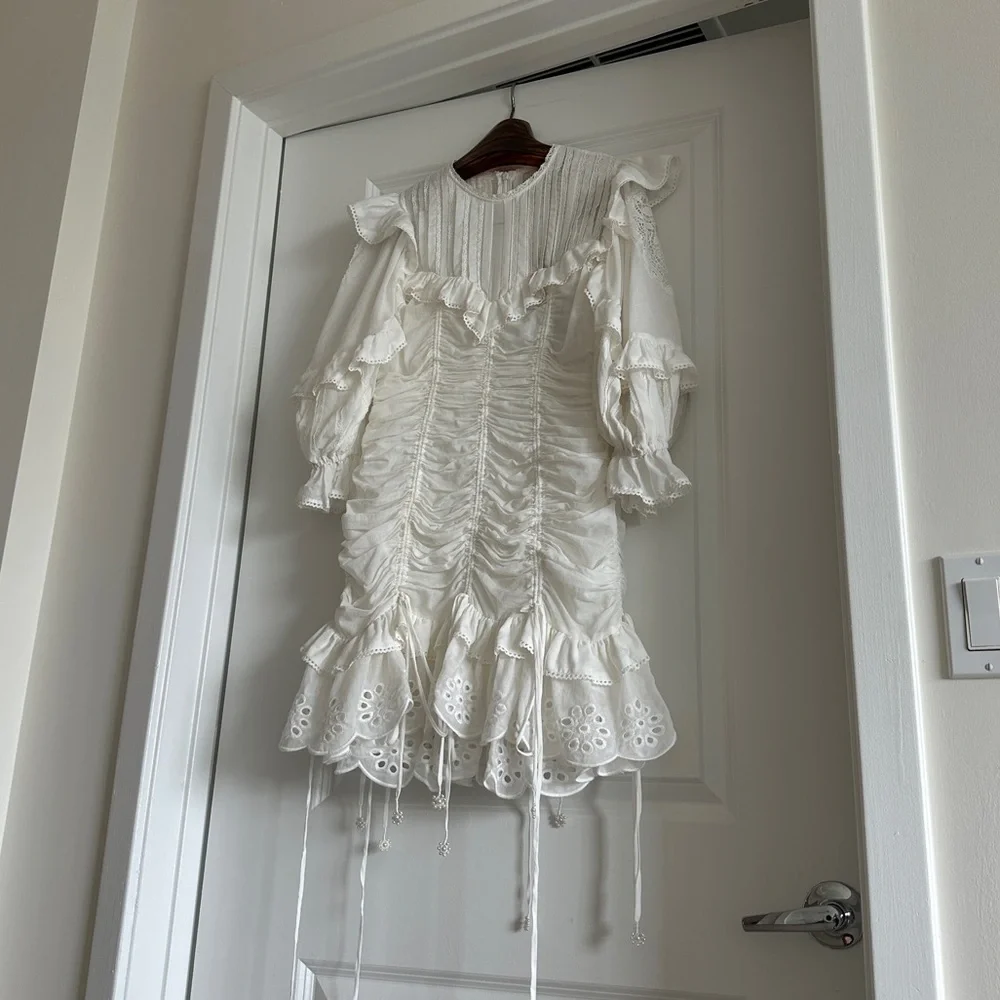 FARM Rio Cream Ruffled Eyelet Mini Dress - Picture 2 of 10
